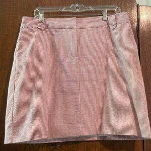 Red and white striped seersucker skirt.